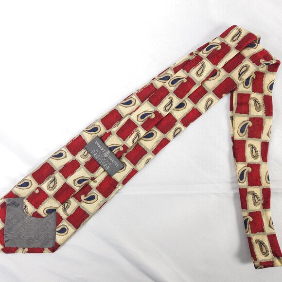 Robert Talbott Studio Red Beige Paisley Checkered Silk Tie 4" x 57.25" USA - Picture 3 of 6